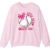 Little Sister Biggest Fan Baseball Softball Sweatshirt, Pink Bow Game Day Crewneck, Sibling Sports Support Gift Pullover 6 5.2 25