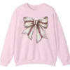 Softball Baseball Stitches Bow Sweatshirt, Game Day Ribbon Crewneck, Sports Mom Cute Pullover, Women's Fan Gift