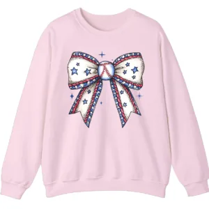 Baseball Bow Sweatshirt, Game Day Crewneck, American Flag Sports Mom Pullover