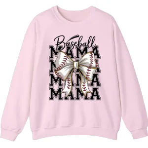 Baseball Mama Stacked Text Sweatshirt, Sports Bow Crewneck, Game Day Mom Pullover, Mother's Day Gift for Softball Parent