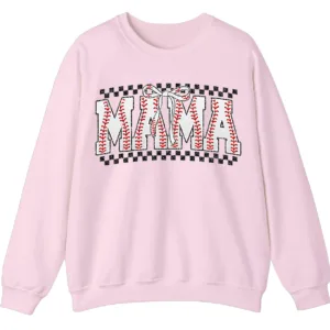 Distressed Checkered Baseball Mama Sweatshirt, Sports Stitch MAMA Pullover, Game Day Bow Crewneck