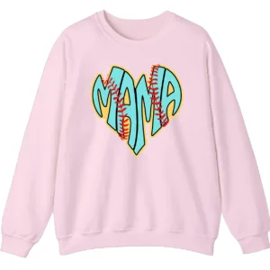 Baseball Heart Mama Sweatshirt, Blue Yellow Retro Game Day Pullover, Cute Sports Mom Crewneck