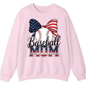 Baseball Mom Sweatshirt, Game Day Sports Mom Pullover, American Flag Bow Crewneck