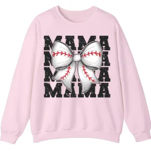 Baseball Bow Mama Repeat Graphic Crewneck Sweatshirt