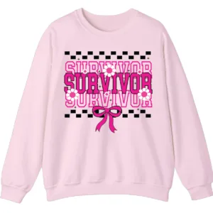 Breast Cancer Survivor Awareness Pink Ribbon Checkered Crewneck