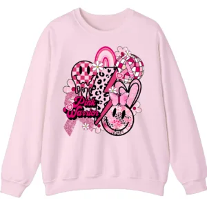 Retro Pink Warrior Leopard Smiley Face Awareness Crewneck
