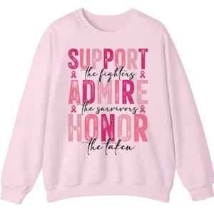 Breast Cancer Awareness Pink Ribbon Sweatshirt, Support Admire Honor Fighter Survivor Shirt