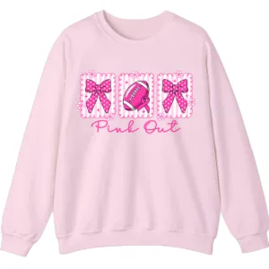 Pink Out Football Game Day Sweatshirt, Breast Cancer Awareness Cheerleading Pink Football Crewneck