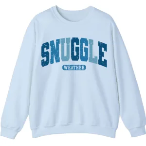 Snuggle Weather Sweatshirt, Unisex Oversized Cream Crewneck, Vintage Distressed Blue Graphic Cozy Pullover 4 5.3 100