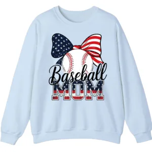Baseball Mom Sweatshirt, Game Day Sports Mom Pullover, American Flag Bow Crewneck 4 5.3 41