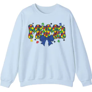 Cute Colorful Puzzle Piece Mama Crewneck, Autism Awareness Bubble Letters Sweatshirt 4 5.3 5