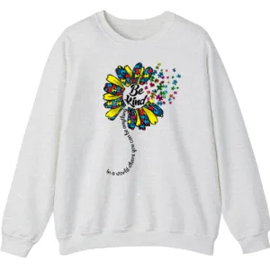 "Be Kind" Puzzle Flower Autism Awareness Sweatshirt, Sunflower Kindness Crewneck