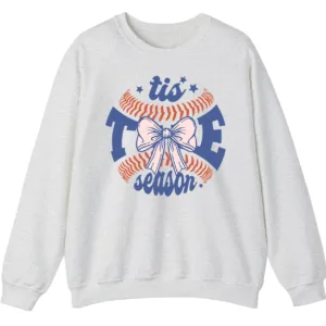 Baseball Christmas Crewneck Sweatshirt - 'Tis The Season Bow Graphic
