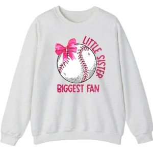 Little Sister Biggest Fan Baseball Softball Sweatshirt, Pink Bow Game Day Crewneck, Sibling Sports Support Gift Pullover 4 5.4 23