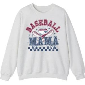 Distressed Baseball Mama Sweatshirt, Retro Game Day Crewneck, Checkered Softball Mom Pullover