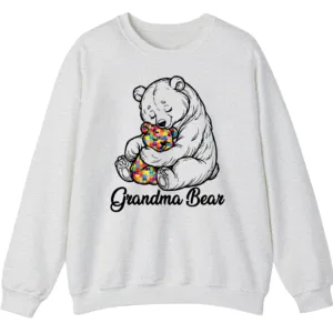 Autism Grandma Bear Sweatshirt, Puzzle Piece Teddy Bear Hug Support Gift
