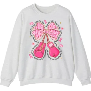 Together We Fight Pink Ribbon Boxing Gloves Crewneck Sweatshirt 5 5.4 80