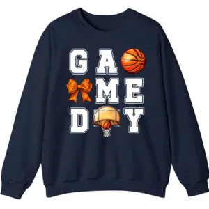 Basketball Game Day Bow Graphic Crewneck Sweatshirt