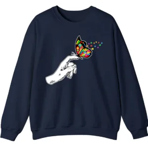 Puzzle Piece Butterfly Autism Acceptance Shirt, Hand Holding Butterfly Support Gift 3 5.6 3