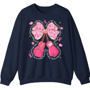 Together We Fight Pink Ribbon Boxing Gloves Crewneck Sweatshirt 6 5.6 36