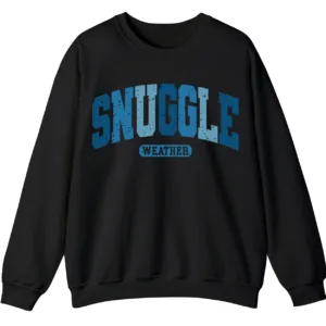 Snuggle Weather Sweatshirt, Unisex Oversized Cream Crewneck, Vintage Distressed Blue Graphic Cozy Pullover 1 5.7 109