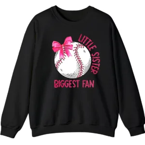 Little Sister Biggest Fan Baseball Softball Sweatshirt, Pink Bow Game Day Crewneck, Sibling Sports Support Gift Pullover 1 5.7 26