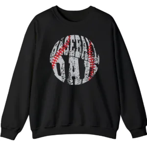 Baseball Game Day Distressed Typography Sweatshirt, Grunge Circle Dad Player Fan Crewneck
