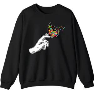 Puzzle Piece Butterfly Autism Acceptance Shirt, Hand Holding Butterfly Support Gift 2 5.7 5