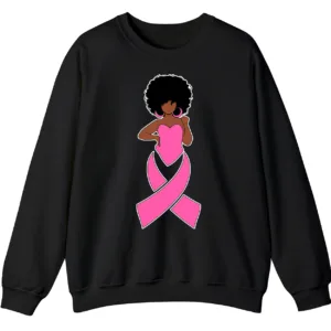 Black Queen Pink Ribbon Breast Cancer Fighter Crewneck Sweatshirt 5 5.7 70