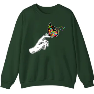 Puzzle Piece Butterfly Autism Acceptance Shirt, Hand Holding Butterfly Support Gift 8 5.8 3